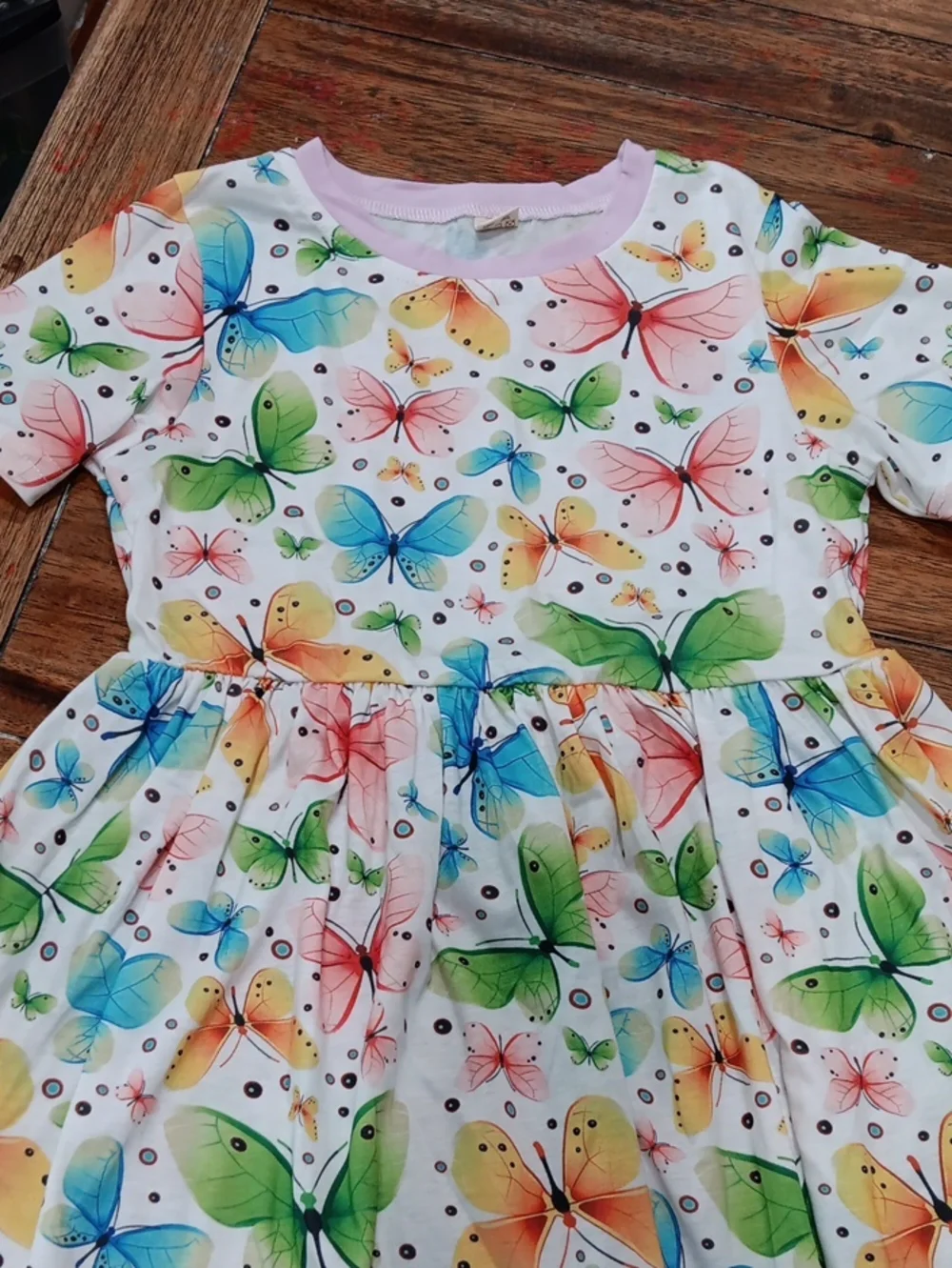 Girls White Butterfly Print Short Sleeve Dress